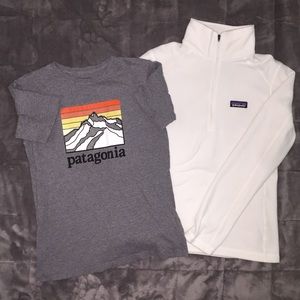 Patagonia White Fleece sweater and Grey Shirt